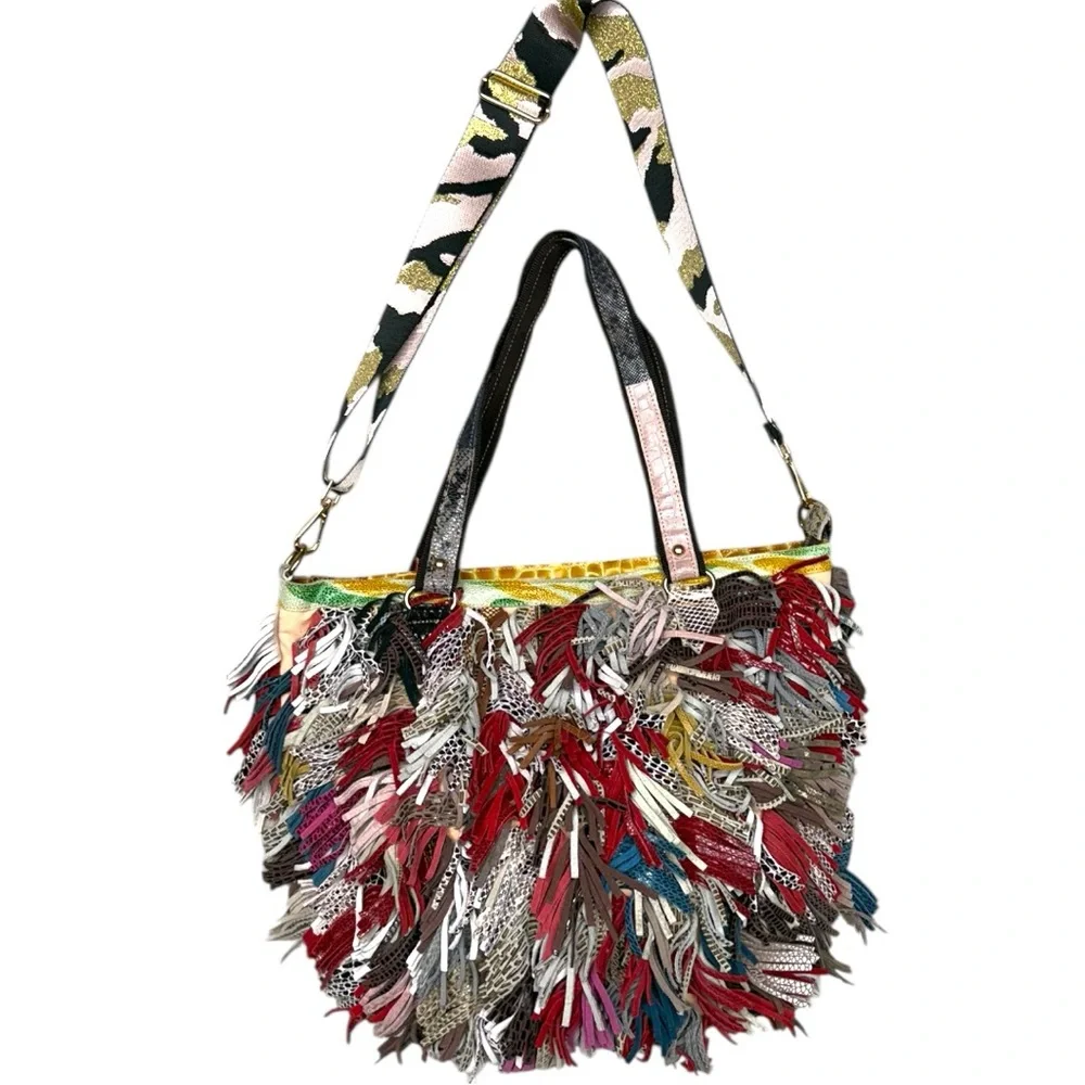 Fringed Multicolor Leather Tote Bag